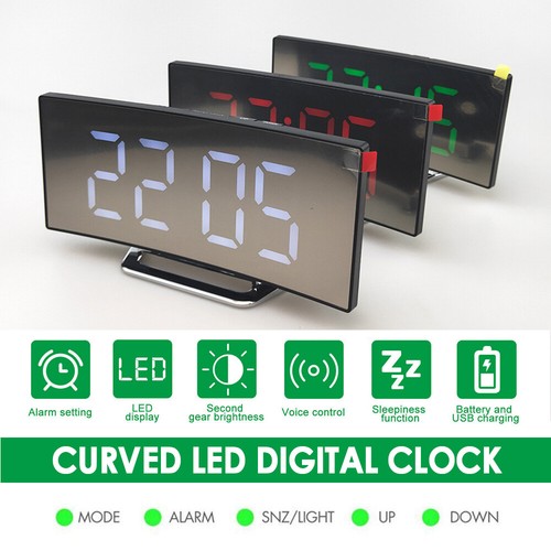 Led curved digital alarm clock - led,